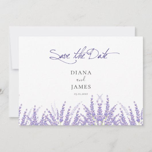 Save The Date Élégante calligraphie violette QR Code Mariage pho (Devant)