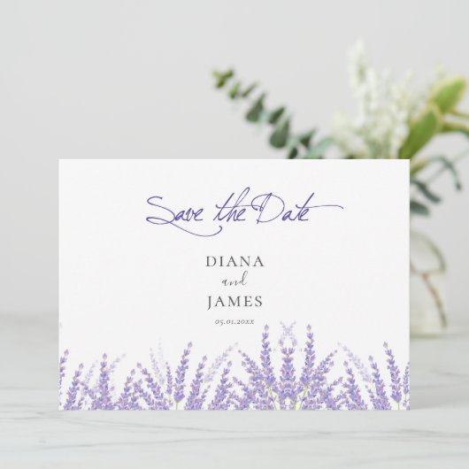 Save The Date Élégante calligraphie violette QR Code Mariage pho (Debout devant)