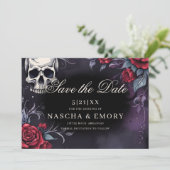 Save The Date Elégante cathédrale rouge et noire Mariage gothiqu (Debout devant)
