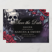 Save The Date Elégante cathédrale rouge et noire Mariage gothiqu (Devant / Derrière)