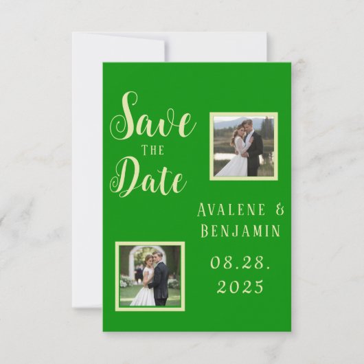 Save The Date Élégante Céleri & Forêt Vert Mariage Photos (Devant)