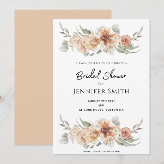 Save The Date élégante chic pêche rose fleurs nuptiale douche (Devant / Derrière)