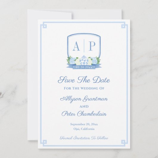 Save The Date Élégante Chinoiserie Monogram Mariage (Devant)