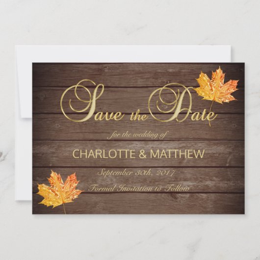 Save The Date Élégante CHUTE en AMOUR Mariage campagnard rustiqu (Devant)