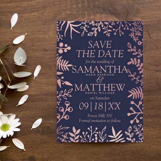 Save The Date Elégante collection de Mariages floraux Roses et m