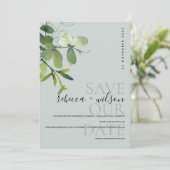 SAVE THE DATE ELÉGANTE COULEUR D'EAU EUCALYPTUS VERT MODERNE (Debout devant)
