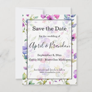 Save The Date Elégante couleur rose violet fleur sauvage mariage