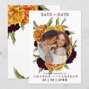 Save The Date Elégante couleur rouge bordeaux "MARIGOLD" Photo