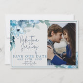 Save The Date Elégante couleur Turquoise florale Dusty (Devant)