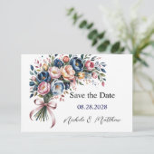 Save The Date Élégante couronne Peony pour mariage Enregistrer l (Debout devant)