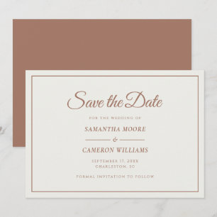 Save The Date Elégante Crème minimaliste Mariage & Mocha Brown