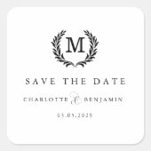 Save The Date! Elegante Crest Monogram Wit Vierkante Sticker (Voorkant)