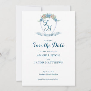 Save The Date Elégante Crête Mariage Personnalisée Blue Hydrange