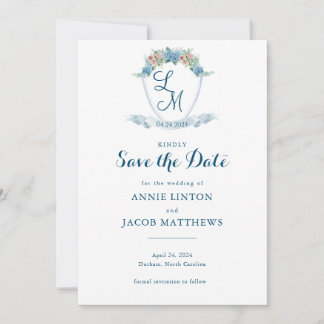 Save The Date Elégante Crête Mariage Personnalisée Blue Hydrange