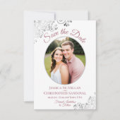 Save The Date Elégante dentelle d'argent Mauve sur Mariage blanc (Devant)