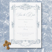 Save The Date Elégante Dusty Blue Chinoiserie Cherub Mariage