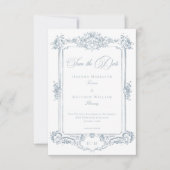 Save The Date Elégante Dusty Blue Chinoiserie Cherub Mariage (Devant)