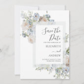 Save The Date Elégante Dusty Blue Floral Enregistrer la date (Devant)