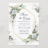 Save The Date Elégante Dusty Blue Flowers Mariage de verdure (Devant)