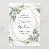 Save The Date Elégante Dusty Blue Flowers Mariage de verdure (Devant)