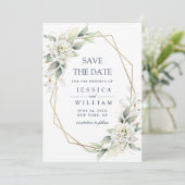 Save The Date Elégante Dusty Blue Flowers Mariage de verdure (Debout devant)