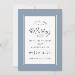Save The Date Elégante Dusty Blue Mariage Chic Frame Calligraphi