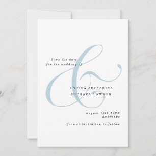 Save The Date Élégante écriture ampersand poussiéreuse bleue pho