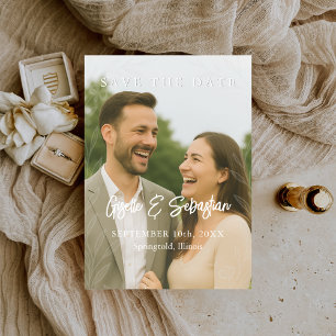 Save The Date Élégante Écriture Botanique Romantique Photo