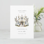 Save The Date Elégante Eglise aquarelle Lieu Manoir Mariage (Debout devant)