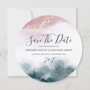 Save The Date Elégante encre d'alcool or bleu Aquarelle bleue