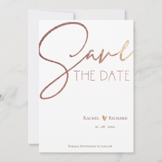 Save The Date Elégante Faux Rose Gold Mariage Photo (Dos)