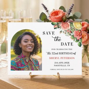 Save The Date Élégante Fête d'anniversaire 32 ans avec photo flo