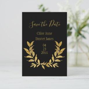 Save The Date Elégante feuille d'or noir moderne minimaliste