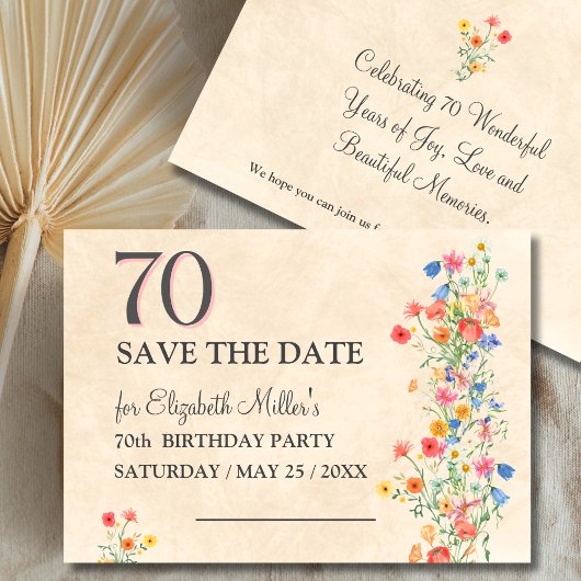 Save The Date Élégante Fleur 70 ans Fête Florale 70e anniversair