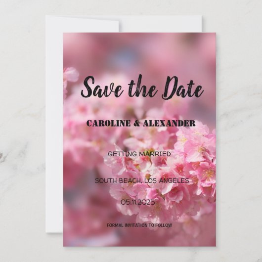 Save The Date Élégante fleur de cerisier Sakura Mariage floral (Devant)