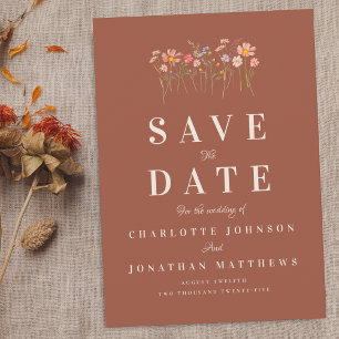 Save The Date Élégante Fleur Sauvage Bohème Automne Terre Cuite