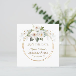 Save The Date Elégante Fleurs blanches Or Anniversaire Quinceañe