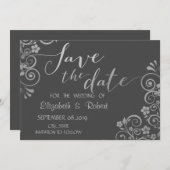 Save The Date Élégante Fleurs D'Argent Chic Enregistrer La Date (Devant / Derrière)