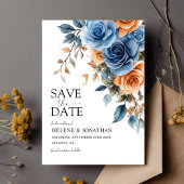 Save The Date Elégante Fleurs de Jardin Marine Mariage de rouill