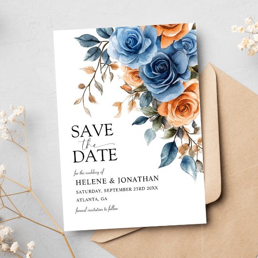 Save The Date Elégante Fleurs de Jardin Marine Mariage de rouill