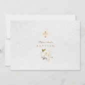 Save The Date Elégante Fleurs d'or blanc Croix Baptême fille (Dos)