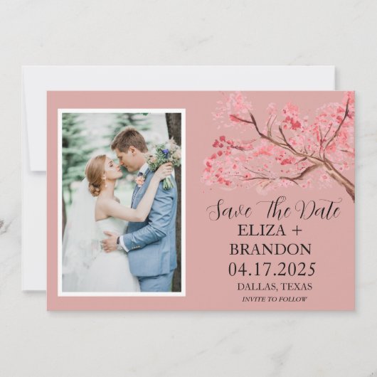 Save The Date Élégante floraison rose cerise (Devant)