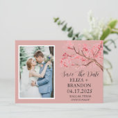 Save The Date Élégante floraison rose cerise (Debout devant)