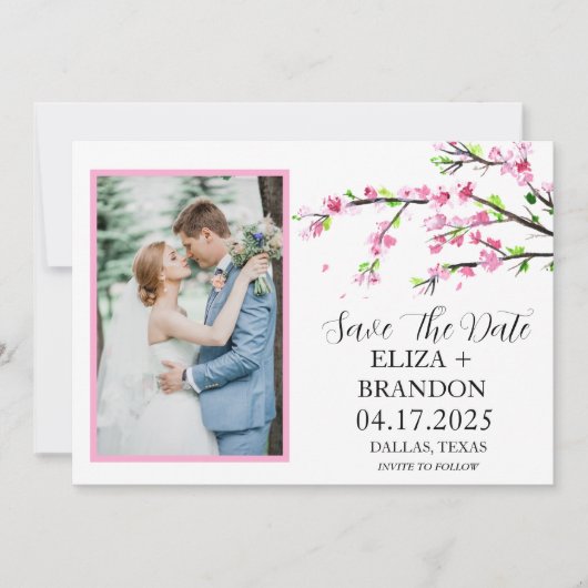 Save The Date Élégante floraison rose cerise (Devant)