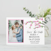 Save The Date Élégante floraison rose cerise (Debout devant)