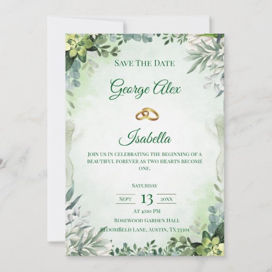 Save The Date Élégante Flore verte Enregistrer la date Mariage (Devant)