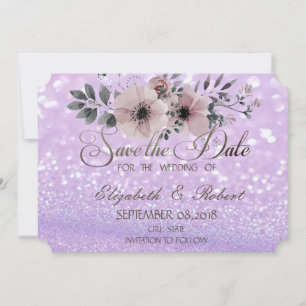 Save The Date Élégante Glitterie Bokeh Floral Enregistrer La Dat