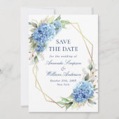 Save The Date Élégante Hydrangée Bleue Florale Mariage Photo (Devant)