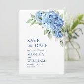 Save The Date Élégante Hydrangée Bleue Florale Mariage Photo (Debout devant)