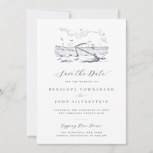 Save The Date Élégante Illustration d'Ancre de Plage Vintage pou